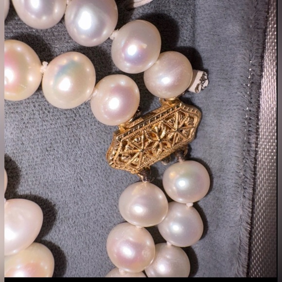 14k gold Huge box clasp CPollack Relios Pearls Double Strand Creamy White Cp - Picture 5 of 5